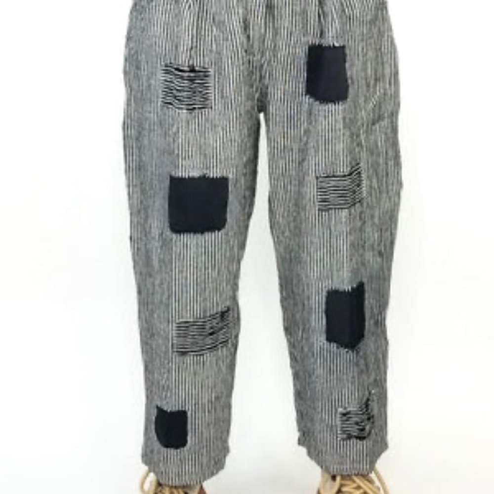 Paper Lace Patchwork - Black stripe linen